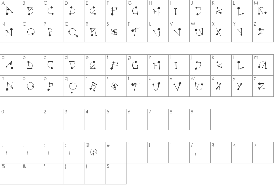 StrokesNBullets font character map preview