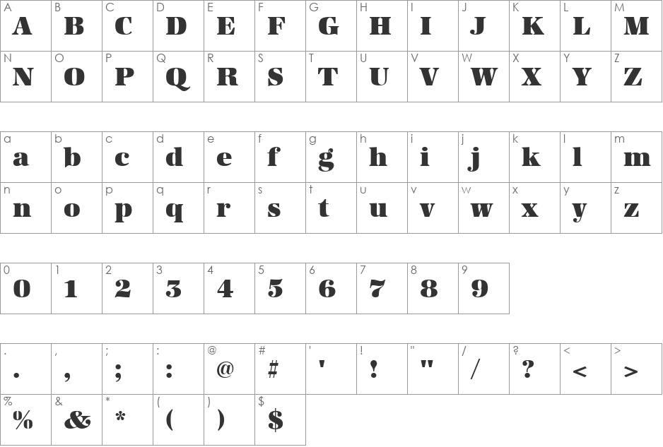 Becker Antiqua Alt font character map preview