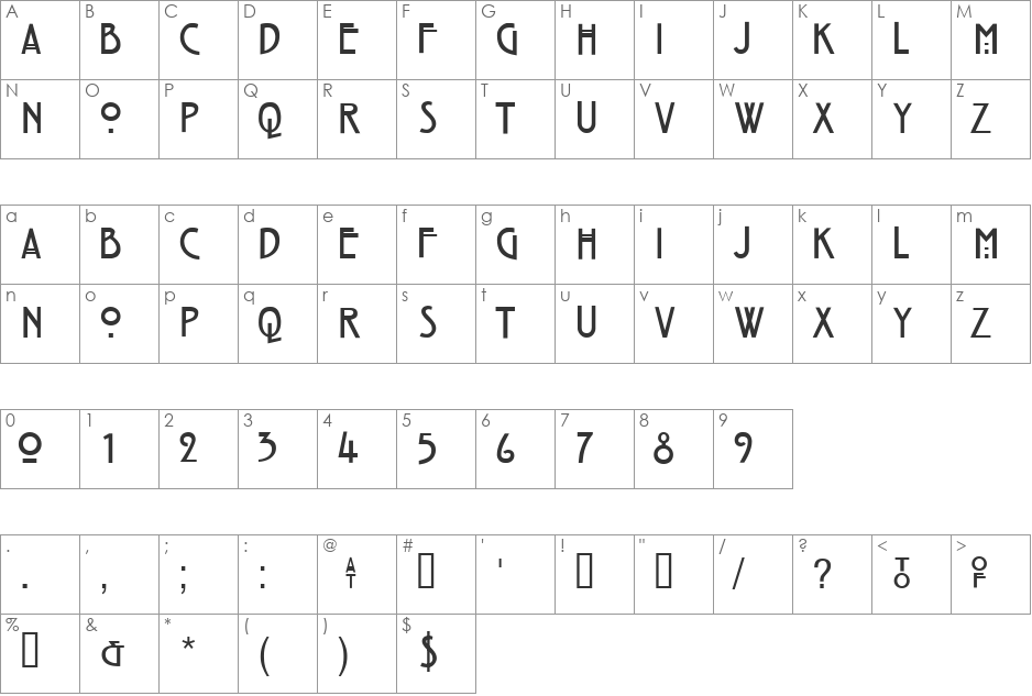Strong Glasgow font character map preview