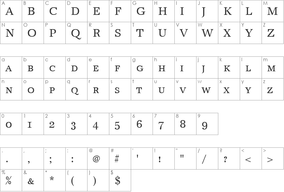 Becker Antiqua Caps font character map preview