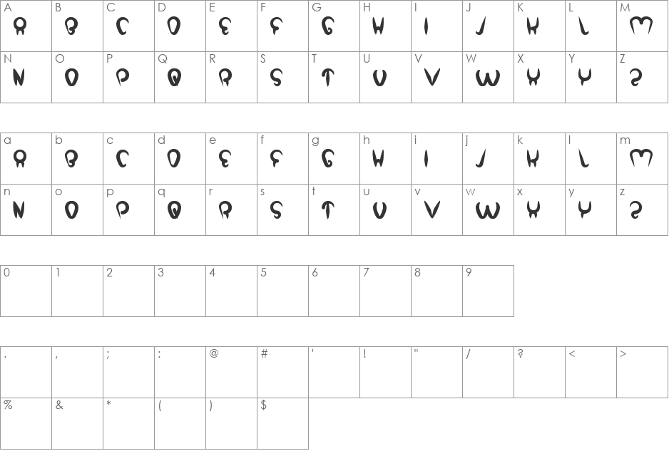 strong in the heart font character map preview