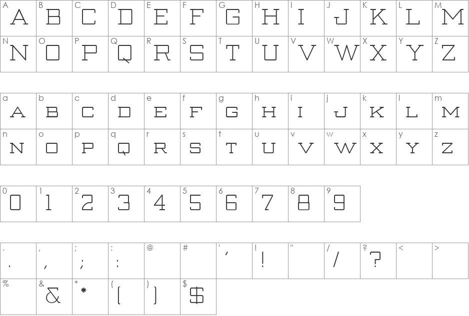 Strongman-Norma font character map preview