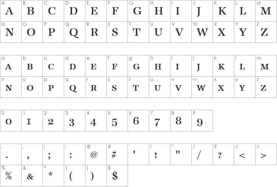 Becker Antiqua Caps Med font character map preview