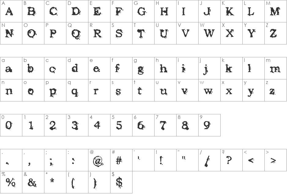 Struck Dead font character map preview