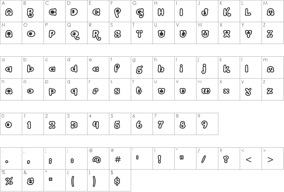 Strumpf font character map preview
