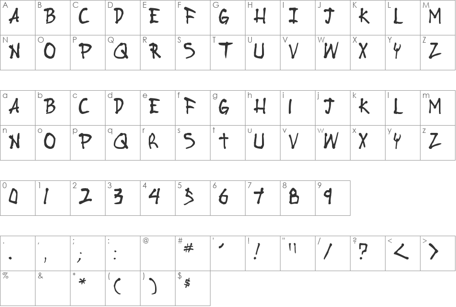 Stubborn Heartz TBS font character map preview