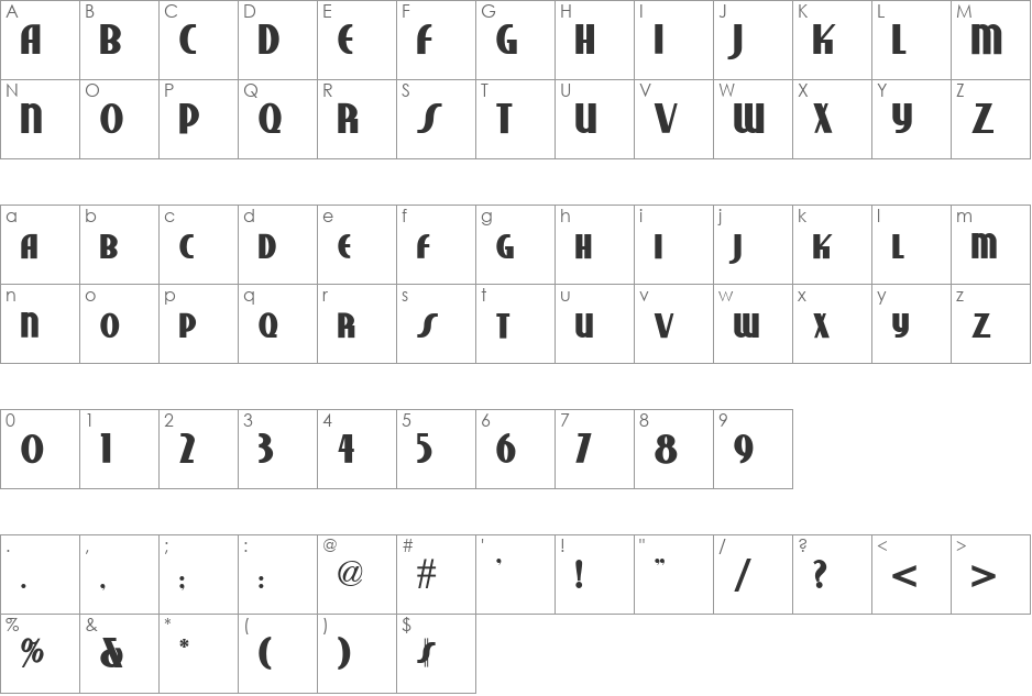 Studebaker NF font character map preview