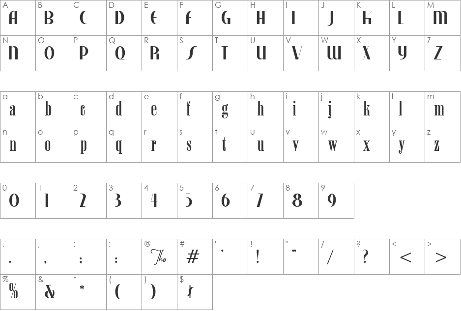 Studebaker Revised font character map preview