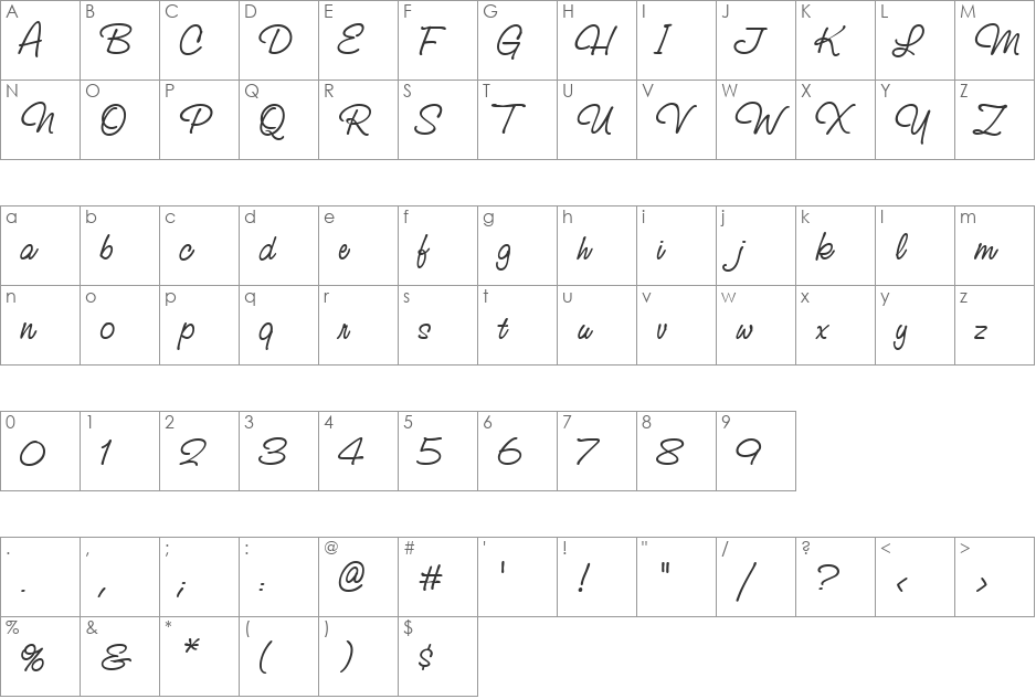 StudioScriptCTT font character map preview