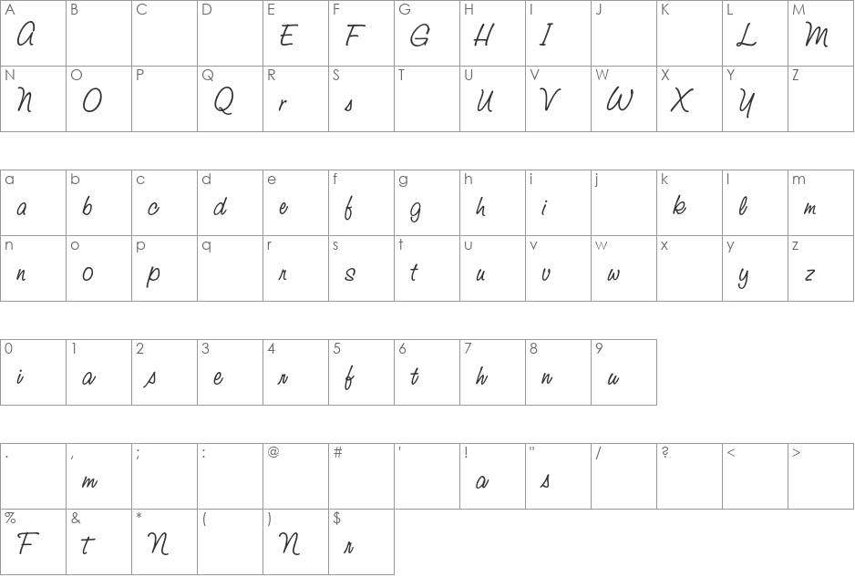 StudioScriptEF font character map preview