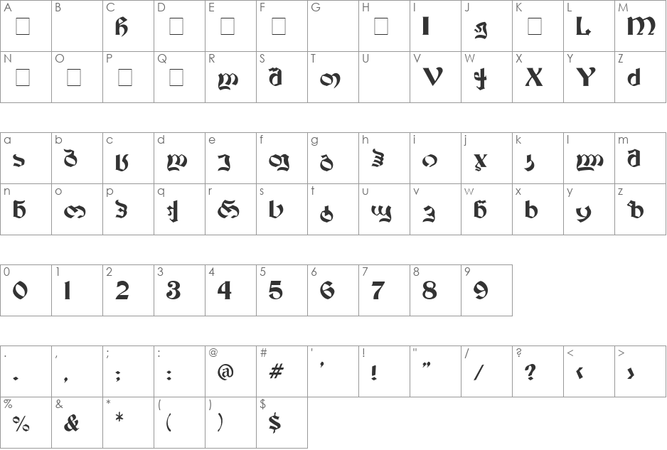 Becker Georgian font character map preview