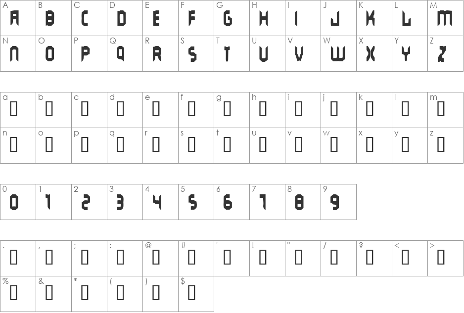 Stun Operator font character map preview