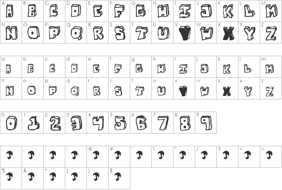 StunFillaWenka font character map preview