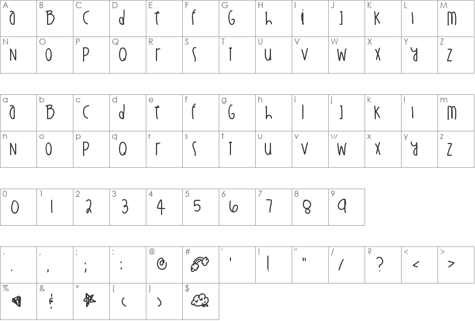 StuntinOnYou font character map preview