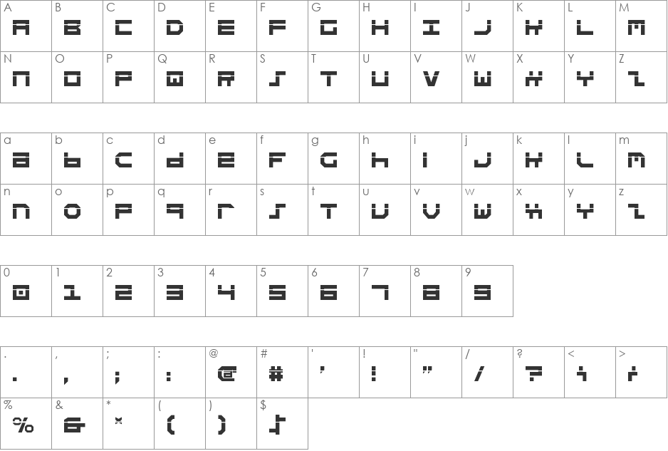 Stuntman Laser font character map preview