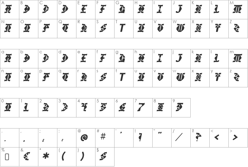 Stupefaction font character map preview