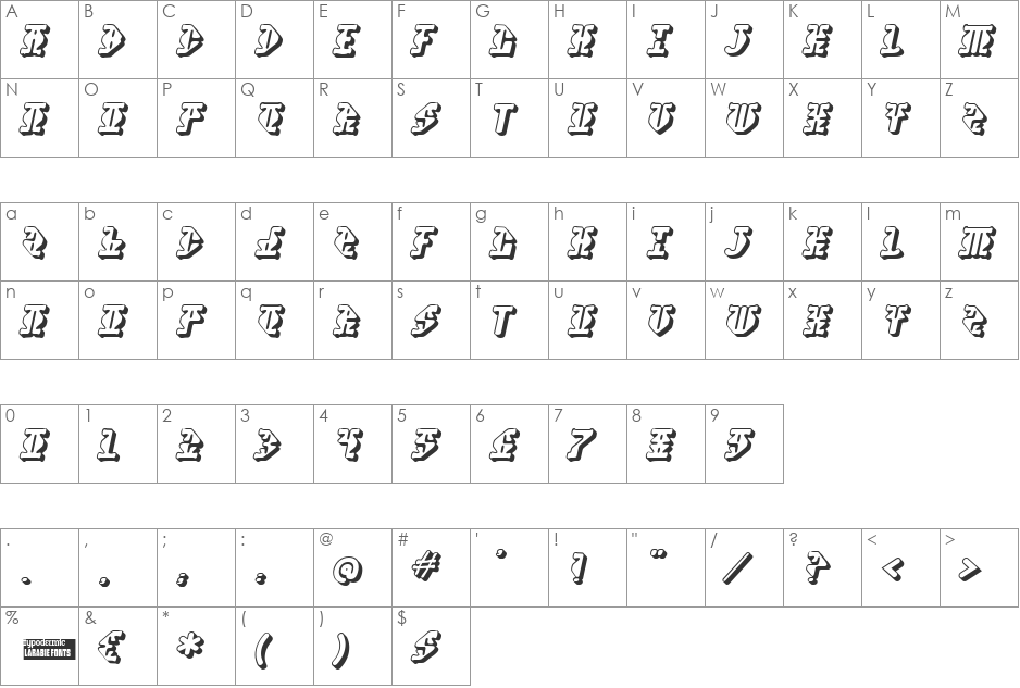 Stupefaction font character map preview