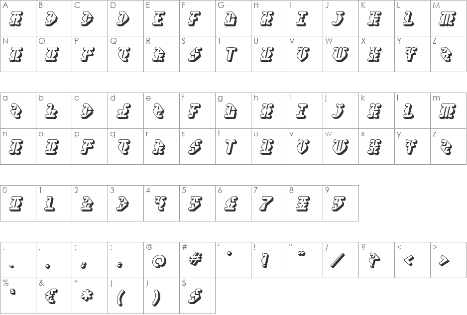 Stupefaction 3D font character map preview