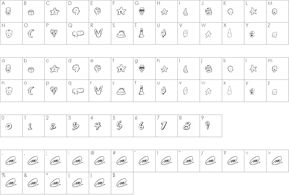 Stupid Star font character map preview