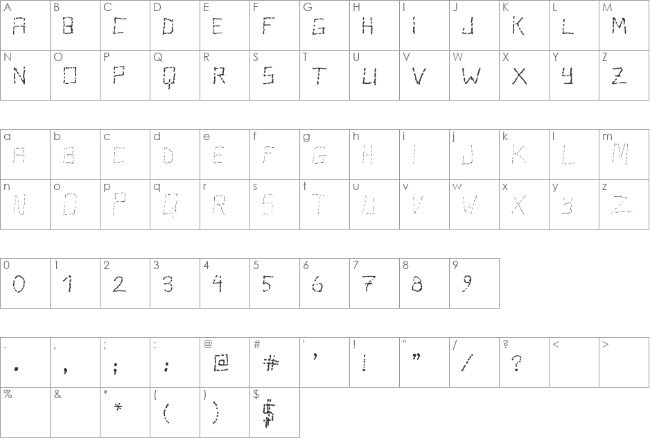 Stutter font character map preview