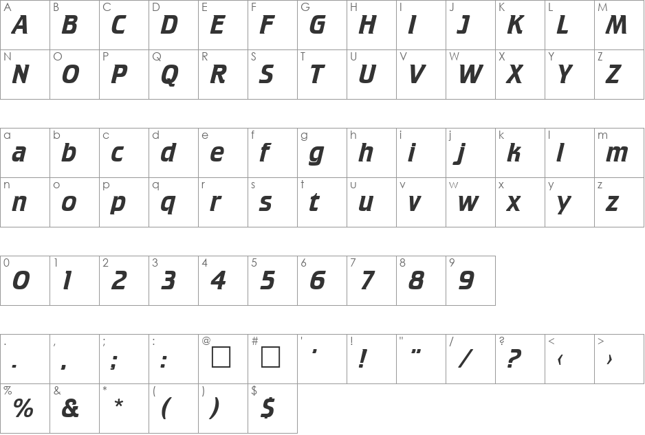 Stuttgart font character map preview