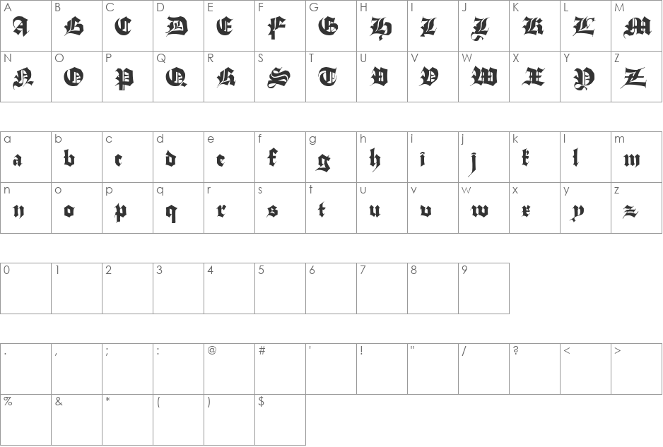 Stuttgart Gothic Demo font character map preview