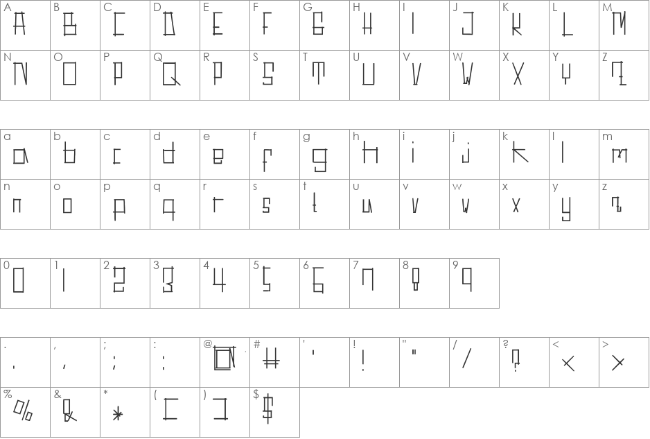 Styckpo font character map preview