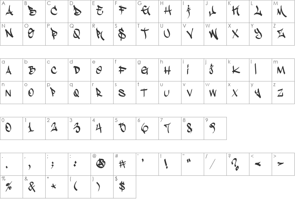 Stylin' BRK font character map preview