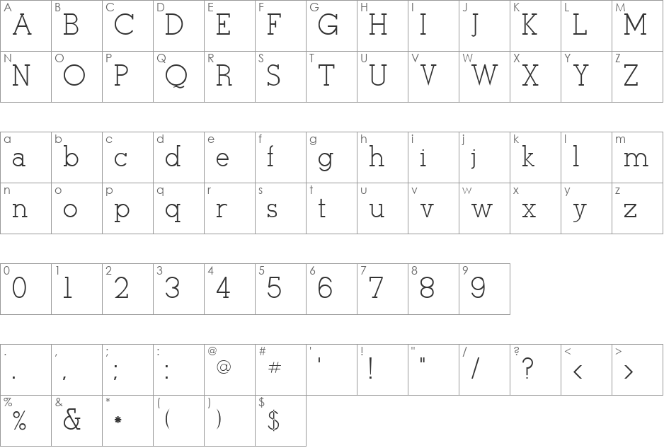 Stymie font character map preview