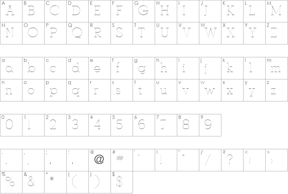 Stymie Hairline font character map preview
