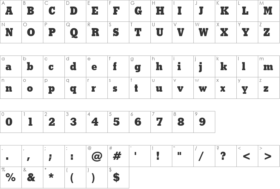 Stymie XBd BT font character map preview