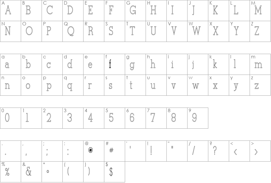 StymieHC font character map preview