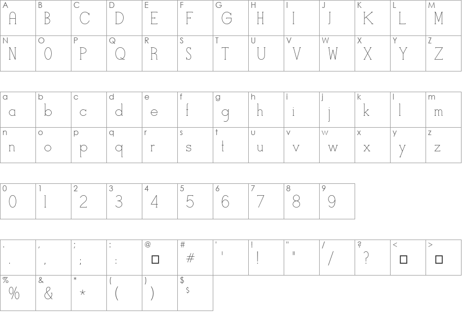 StymieStylus font character map preview