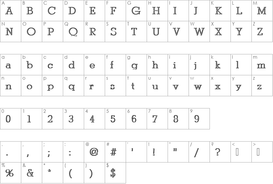 StymieTLigRe1 font character map preview