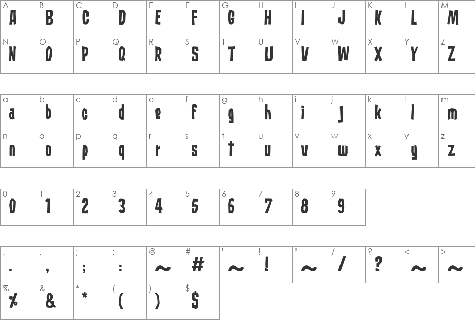 Subaccuz font character map preview