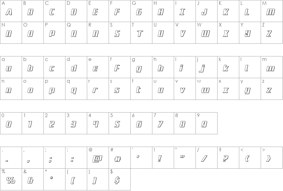 Subadai Baan 3D Italic font character map preview