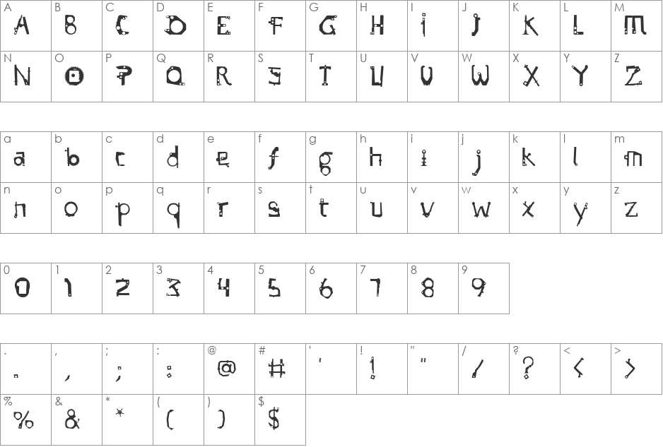 Subamera font character map preview