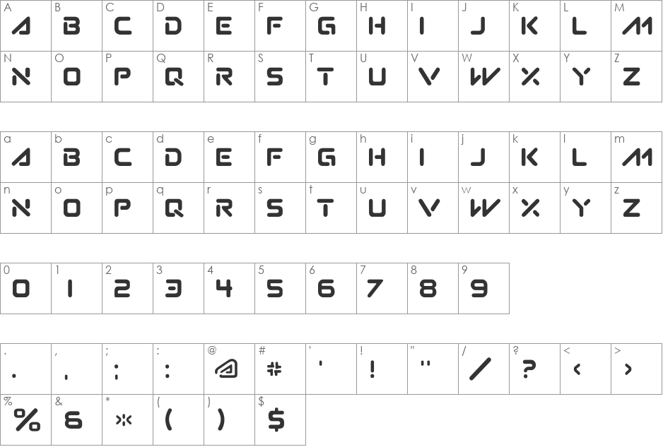 Subatomic Tsoonami font character map preview