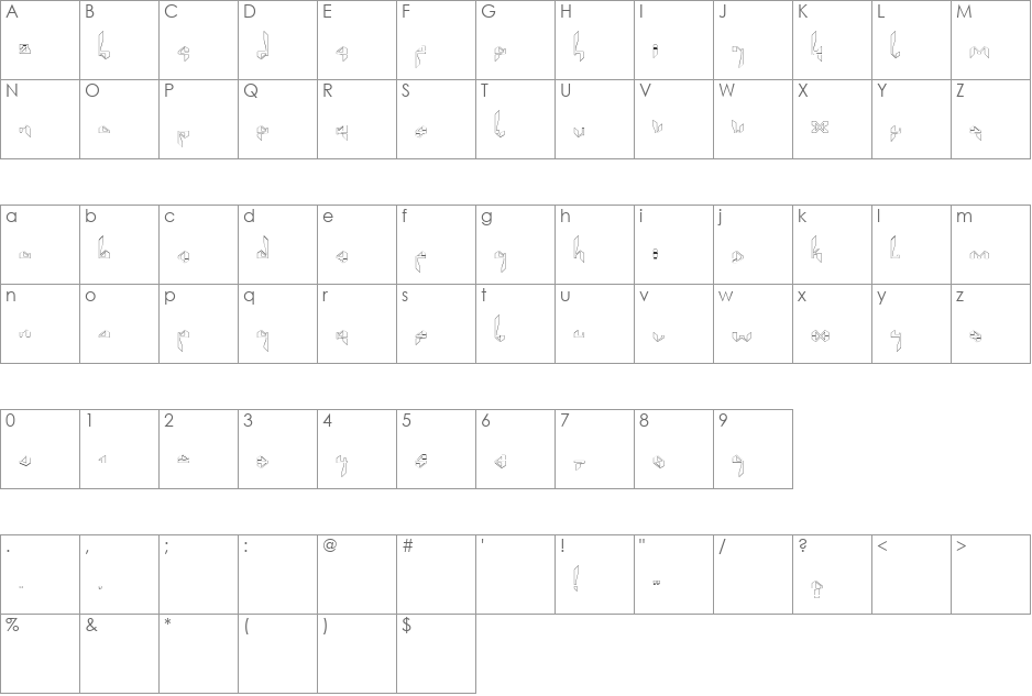 Suberp font character map preview