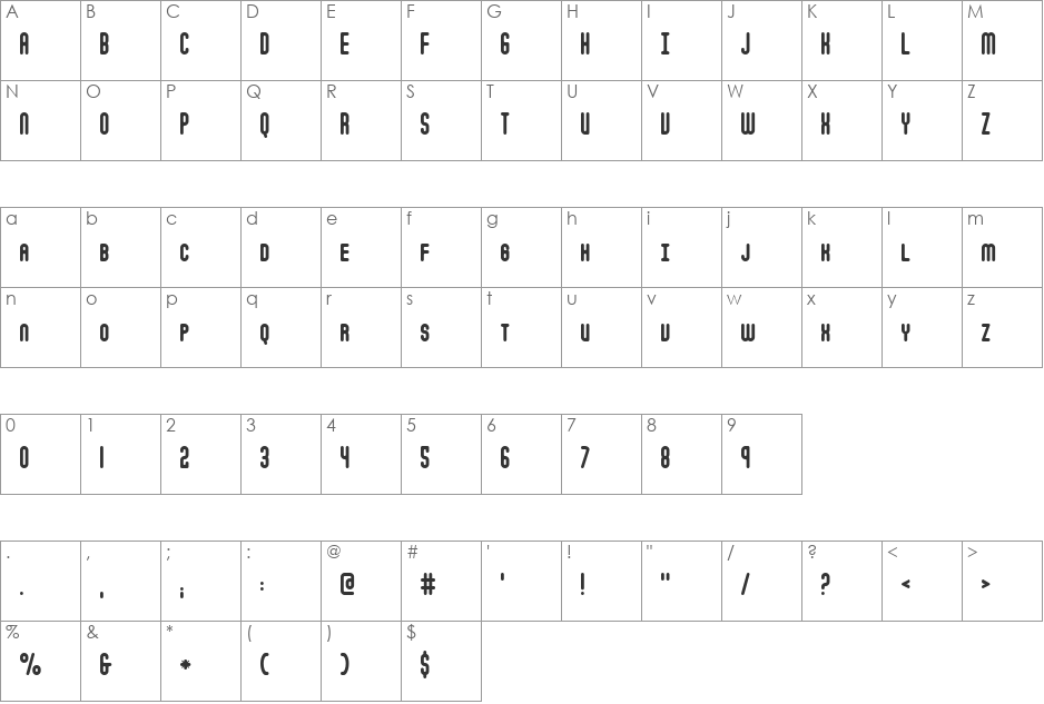 Subhuman font character map preview