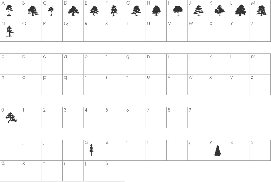 SubiktoTreebeta font character map preview