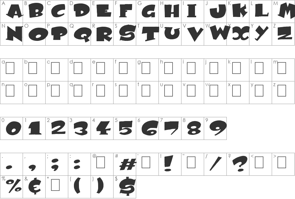 SUBITO font character map preview