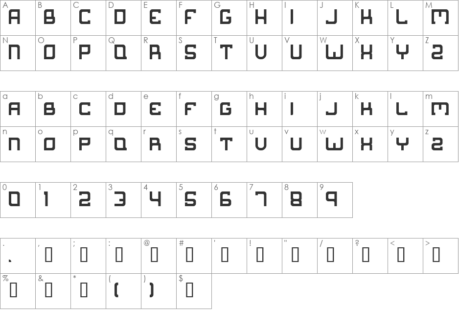 Suborban font character map preview