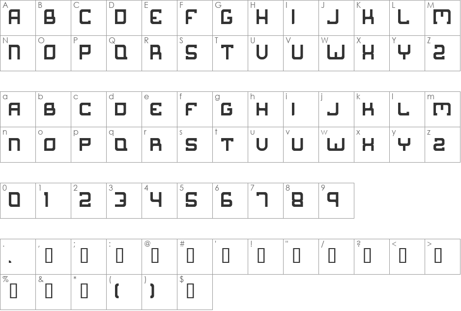 Suborban font character map preview