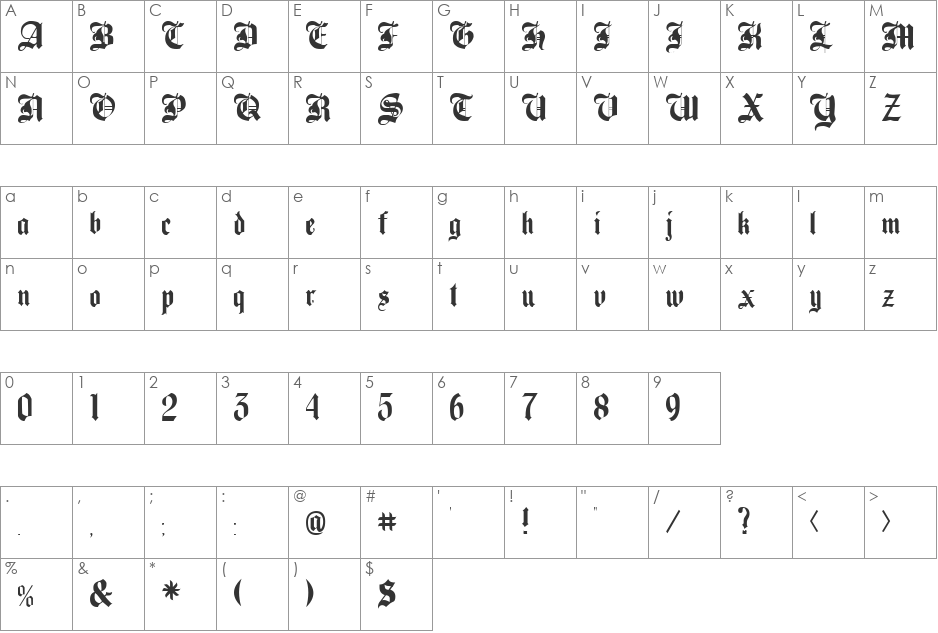 Beckett font character map preview