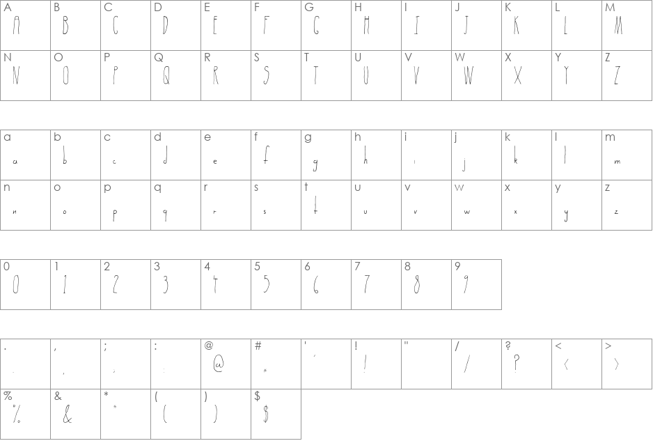 Subterranean Dylan font character map preview