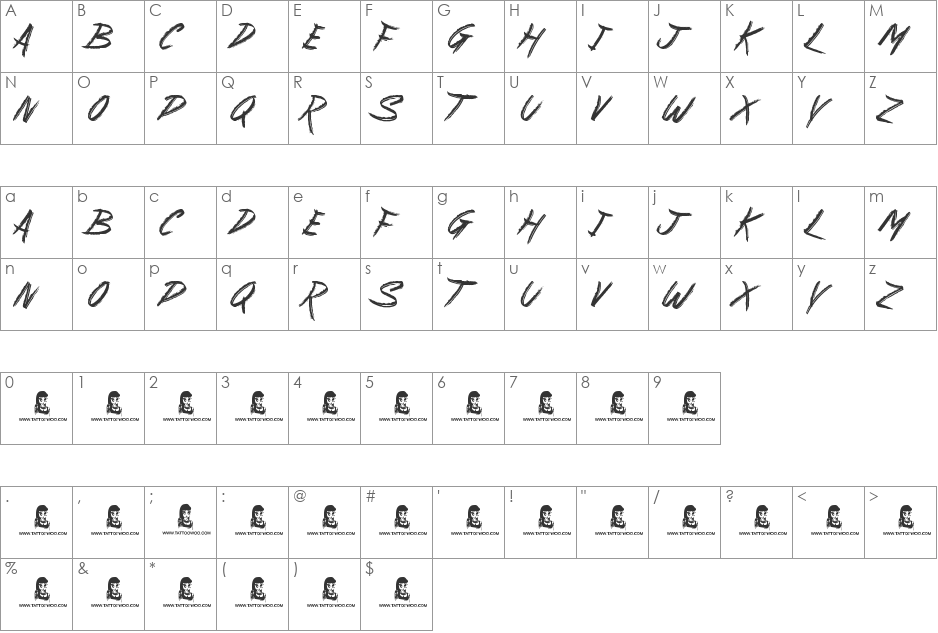 Suburban Legends font character map preview