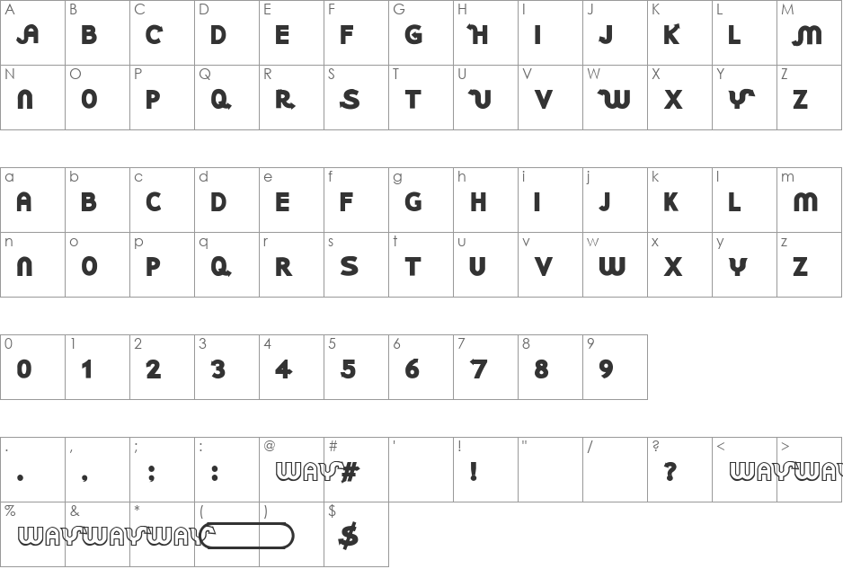 Subway font character map preview