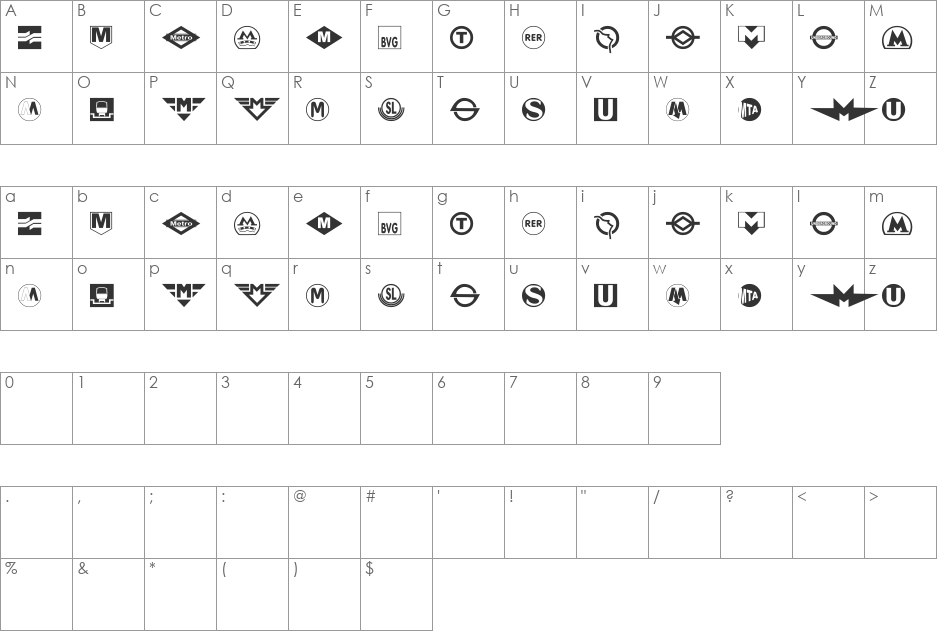 Subway Sign font character map preview
