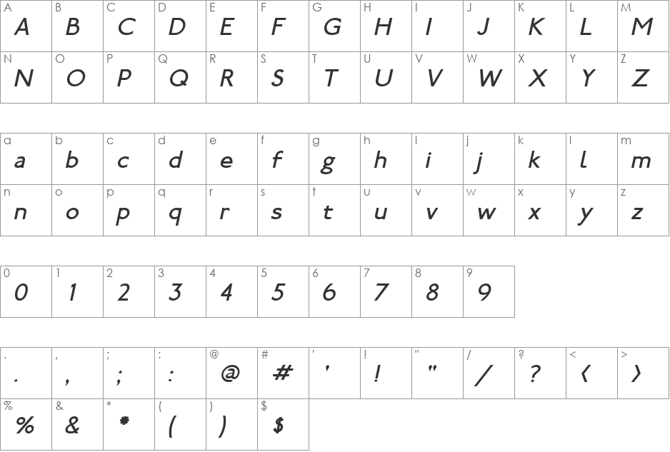 SubwayLondon font character map preview